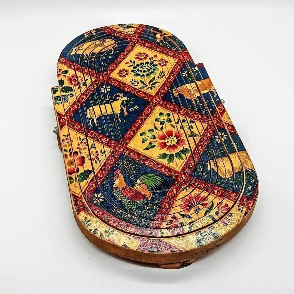Collapsible Oval Wood Red Green Farmhouse Painted Basket